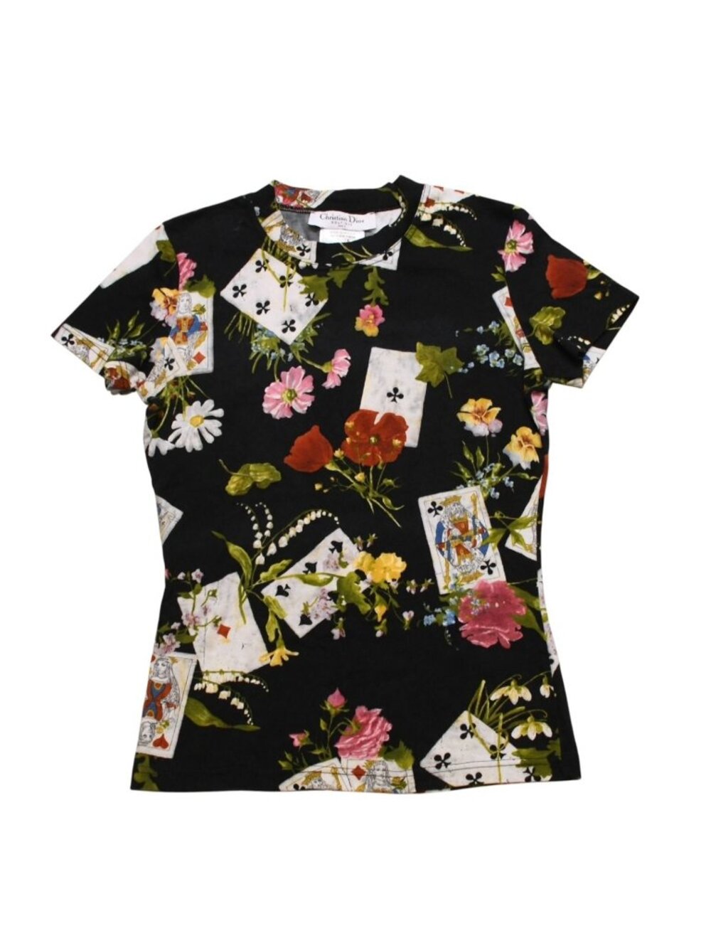 Dior Short Sleeve T-Shirt 36 Botanical Playing Cards All Over Print Vintage